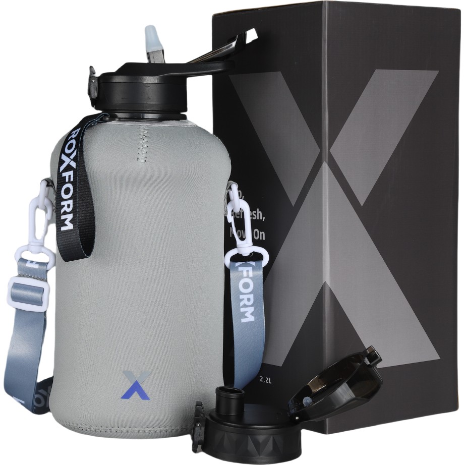 Roxform Suluk Matara 2200 Ml, Premium Pp Malzeme, Sağlıklı Bpa & Bps Içermez, Kılıflı, Çift Kapaklı, Koku Yapmaz, Sızdırmaz ve Dayanıklı, Gri Kılıf... Diğer Fiyatı