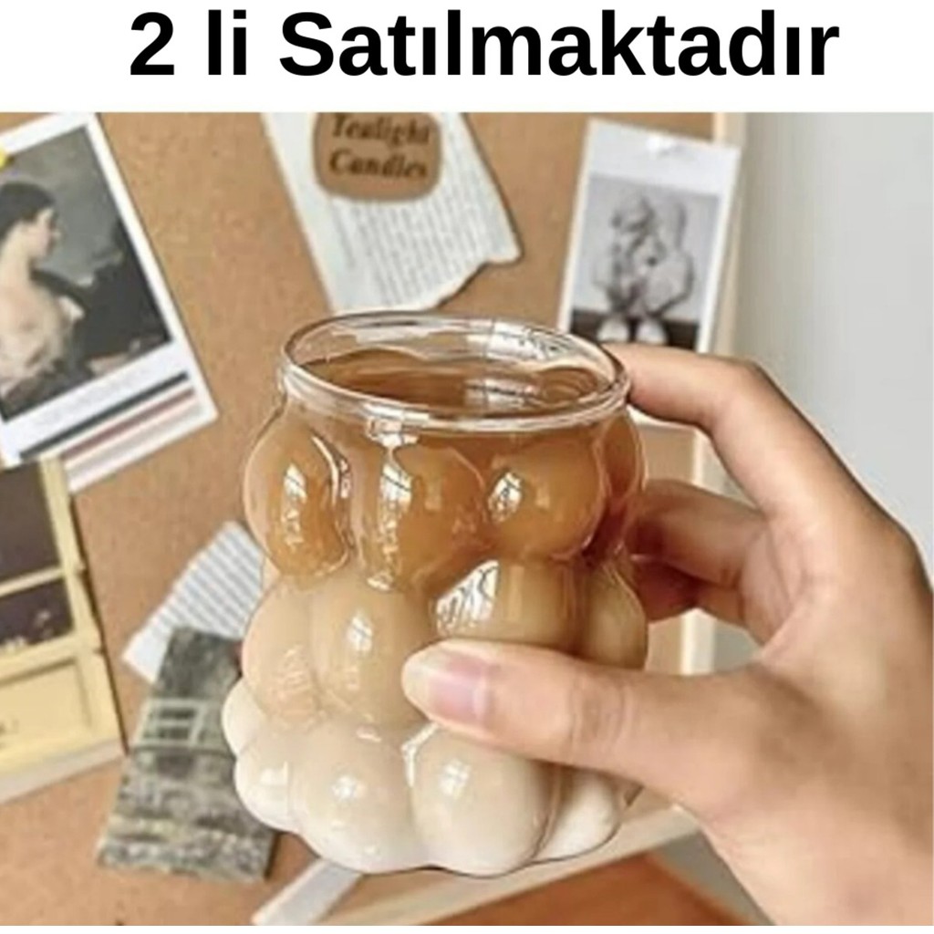 Royal Gross 2'li Isıya Dayanıklı Borosilikat Boncuk Şekilli Bardak | Kahve ve Sunum Bardağı - 2 Adet - Şeffaf Fincan / Bardak / Kahve Takımı Fiyatı