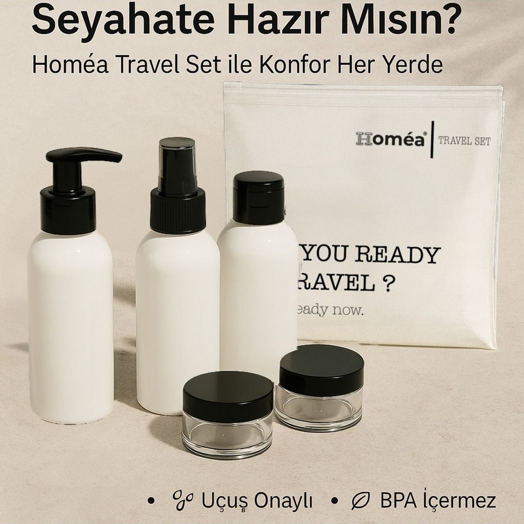 Royal Gross Plastik Seyahat Boy 100ML Beyaz Şişe ve Kavanoz 5'li Set – Çantalı Seyahat Kiti Diğer Fiyatı