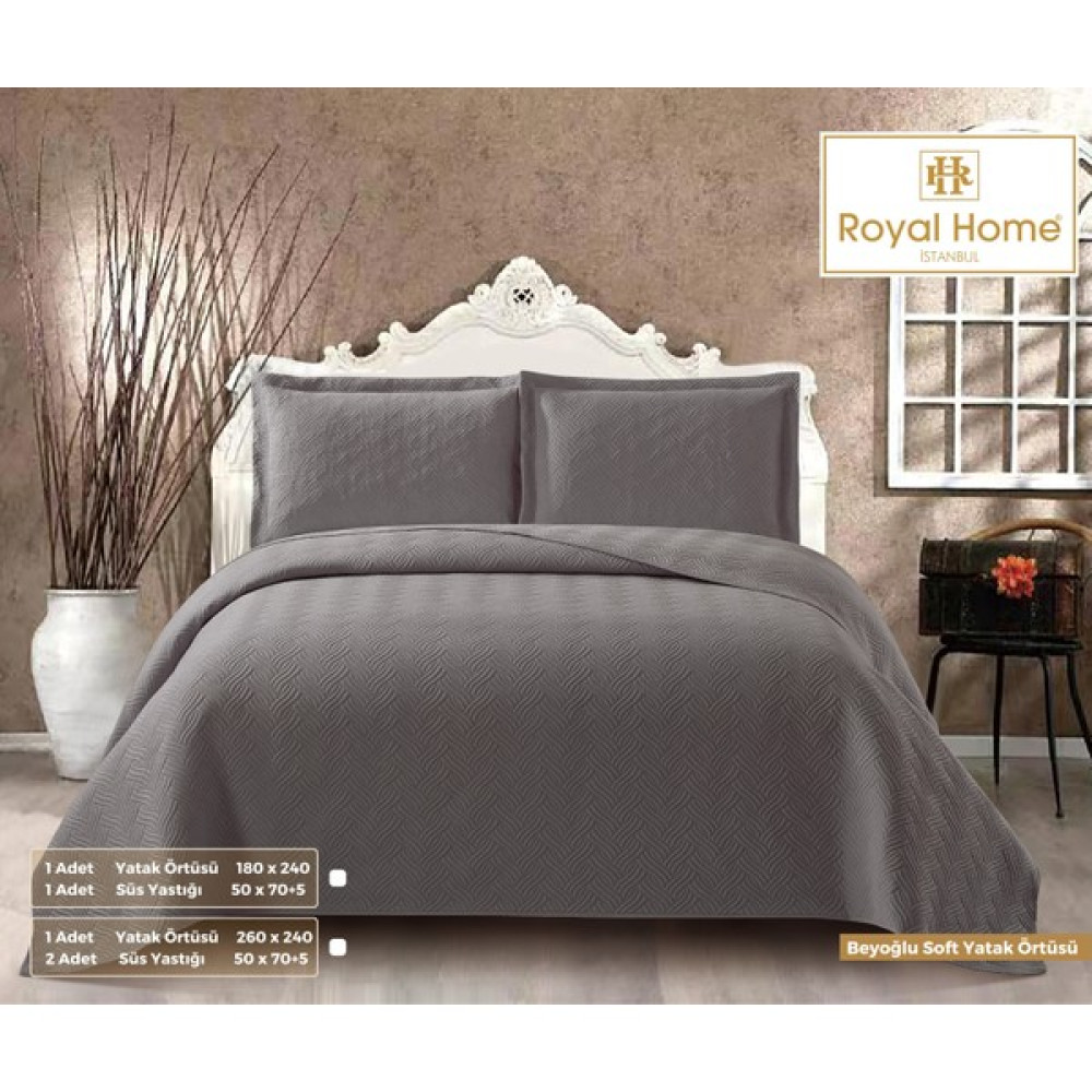 Royal Home Beyoğlu Soft Çift Kişilik Yatak Örtüsü Seti 3 Parça Antrasit - 260 x 240 cm Yatak Örtüsü Fiyatı