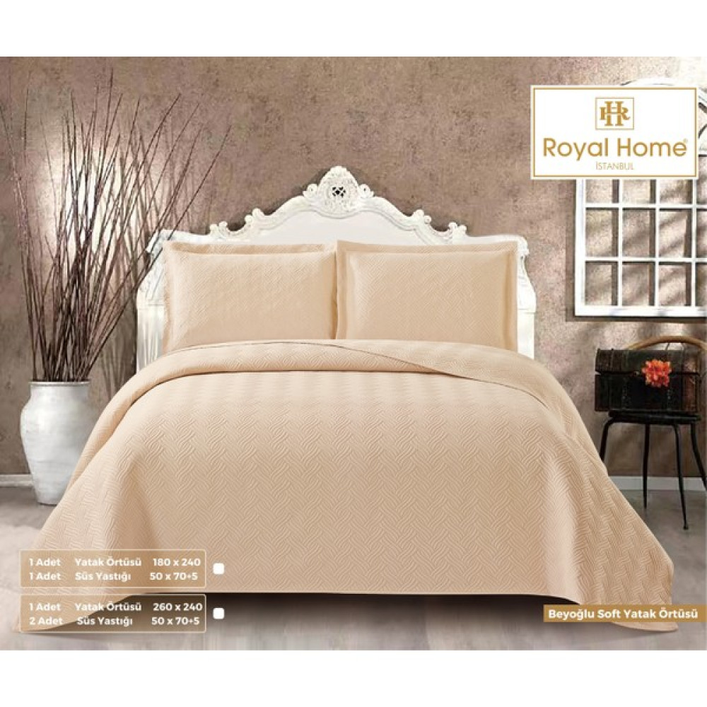 Royal Home Beyoğlu Soft Çift Kişilik Yatak Örtüsü Seti 3 Parça Bej - 260 x 240 cm Yatak Örtüsü Fiyatı