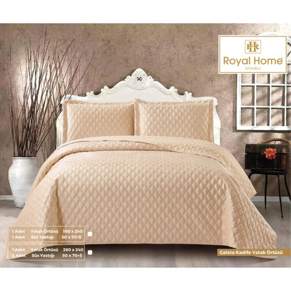 Royal Home Galata Kadife Tek Kişilik Yatak Örtüsü Seti 2 Parça Bej - 180 x 240 cm Yatak Örtüsü Fiyatı