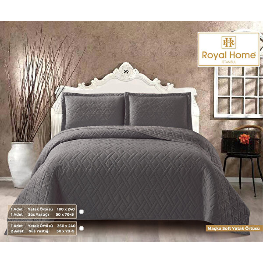 Royal Home Maçka Soft Tek Kişilik Yatak Örtüsü Seti 2 Parça Antrasit - 180 x 240 cm Yatak Örtüsü Fiyatı