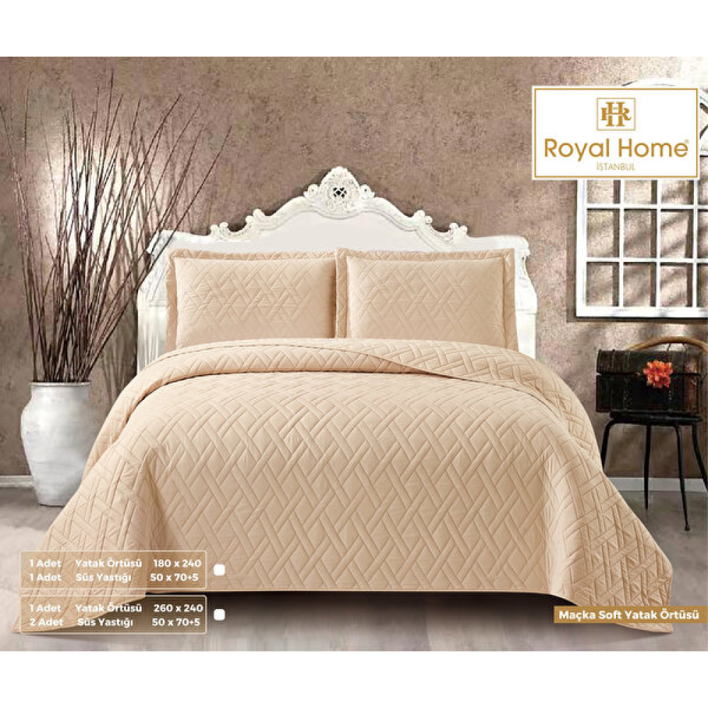 Royal Home Maçka Soft Tek Kişilik Yatak Örtüsü Seti 2 Parça Bej - 180 x 240 cm Yatak Örtüsü Fiyatı