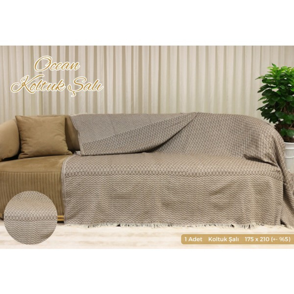 Royal Home Ocean Natural Pamuklu Koltuk Örtüsü Koltuk Şalı 170 x 210 Kanepe Çekyat Örtüsü Keten - 170 x 210 cm - Bej Koltuk & Kanepe Örtüsü Fiyatı
