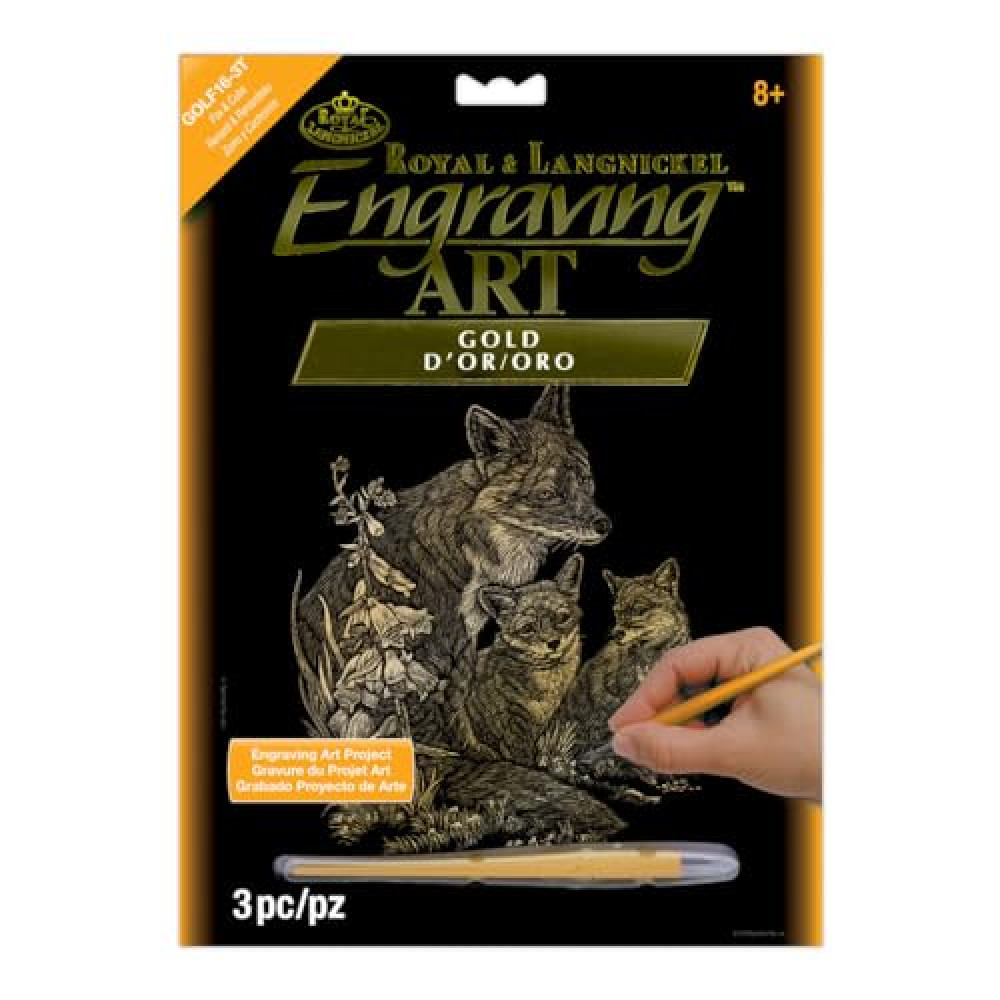Royal & Langnickel(R Gold Foil Engraving Art Kit 8"X10"-Fox & Cubs