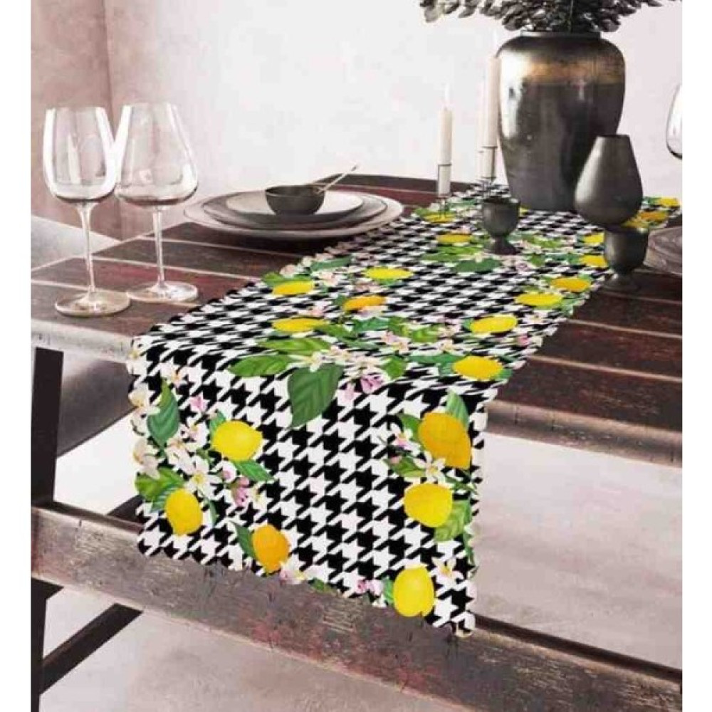 Royal Store By Lia Kaz Ayak Desenli Limonlu Runner - Siyah - Sarı - 45 x 140 cm Masa Örtüsü Fiyatı