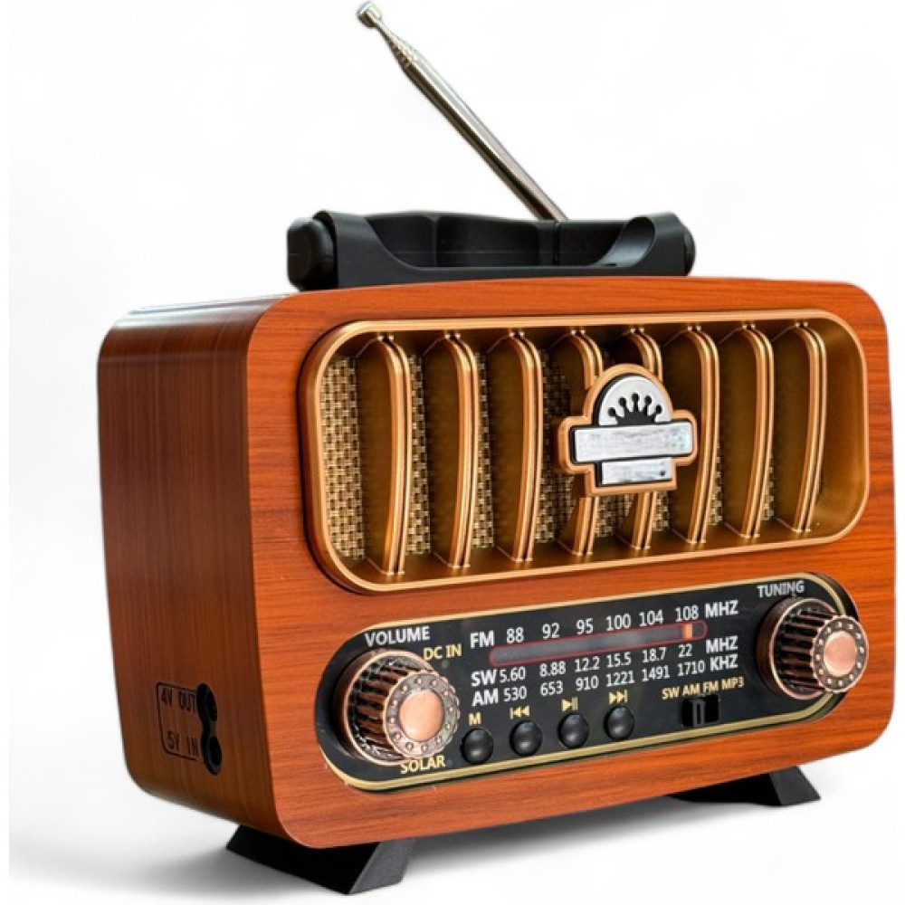 Royal Trend Nostaljik Trend Radyo USB Sd Aux Bluetooth Destekli Solar Panelli Şarjlı + Pilli Nostalji Radyo - Kahverengi Alarmlı Saatler & Radyolar Fiyatı