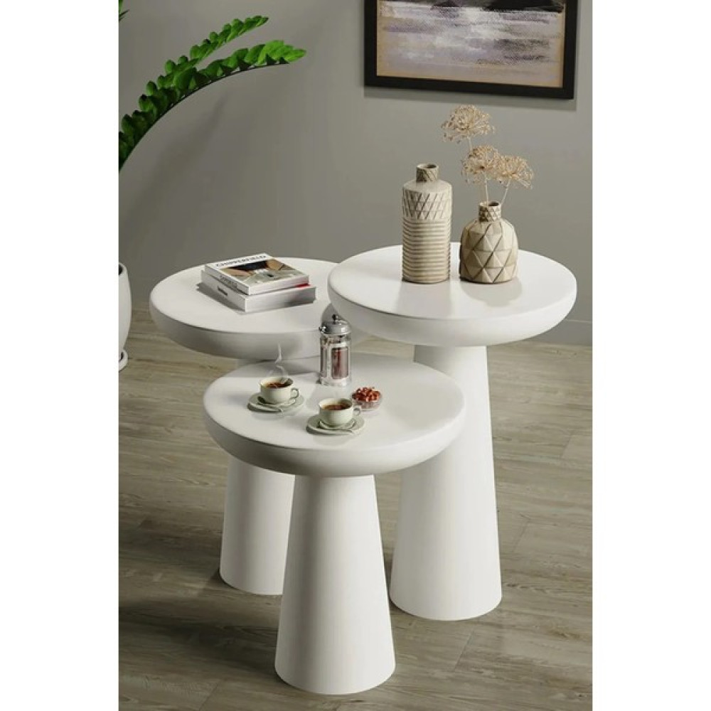 Royal Wood Store Mantar Sehpa Beyaz 3'lü Set Yan Sehpa Fiyatı