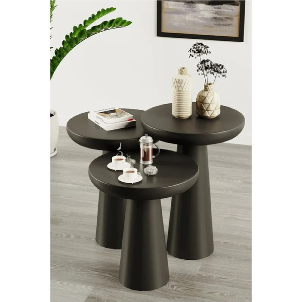 Royal Wood Store Mantar Sehpa Siyah 3'lü Set Yan Sehpa Fiyatı