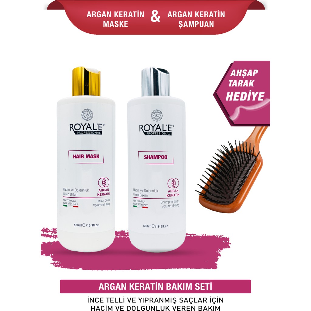 Royale Professional Argan Keratin Maske ve Şampuan 500ML+AHŞAP Tarak Saç Bakım Maskeleri & Serumlar & Spreyler Fiyatı