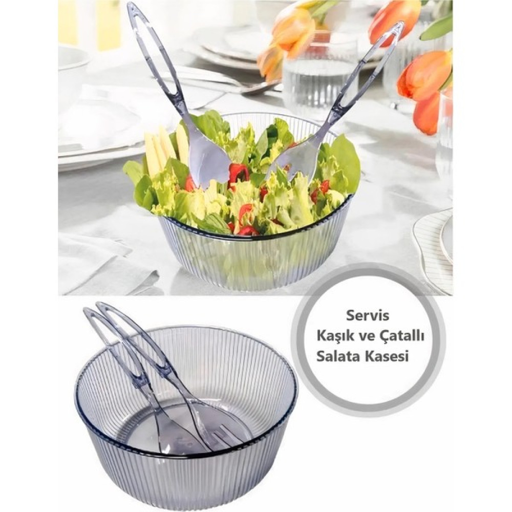 Royaleks Akrilik, Yuvarlak, Servis Kaşığı ve Çatallı Salata Kasesi Servis Sunum Tabağı 23 cm Kase Fiyatı