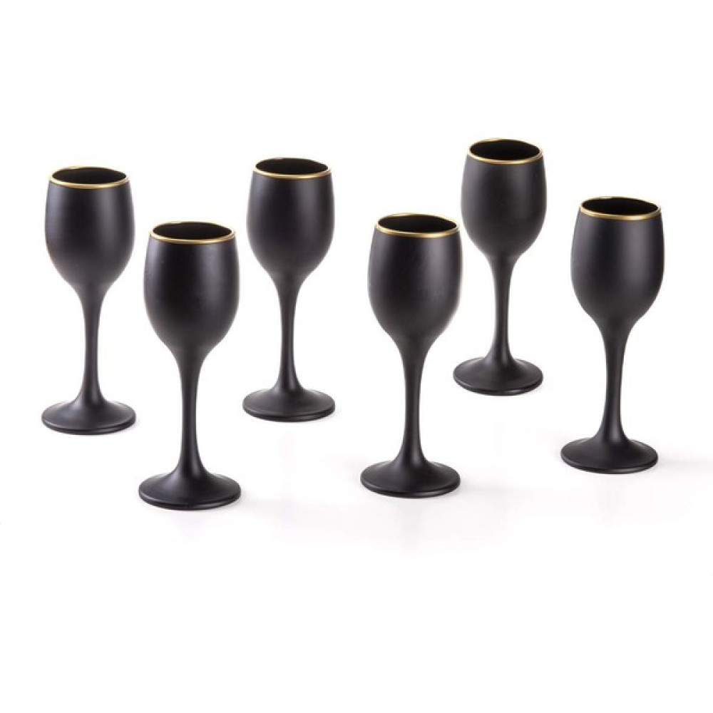 Royaleks Grappa Mat Siyah Ayaklı Kahve Yanı Su Bardağı Premium 6'lı Set Kadeh 125CC x 6 Adet Fincan / Bardak / Kahve Takımı Fiyatı
