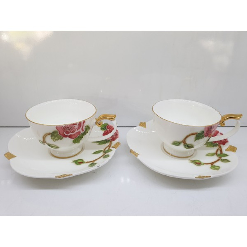 Royelıa Fine Bone China Kahve Seti 2 Kişilik, Porselen, Güllü Beyaz Desen Oto Boyaları Fiyatı