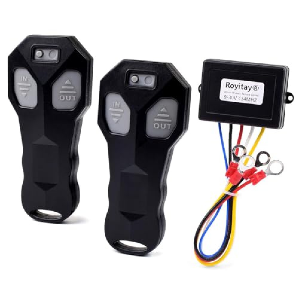 Royitay12V Wireless Winch Remote Control 2 Pack Universal Mini 5 Wire Control Winch with Dual Manual Matching Transmitter Kit for Truck,Car, ATV and SUV Winch Wireless System(100FT)