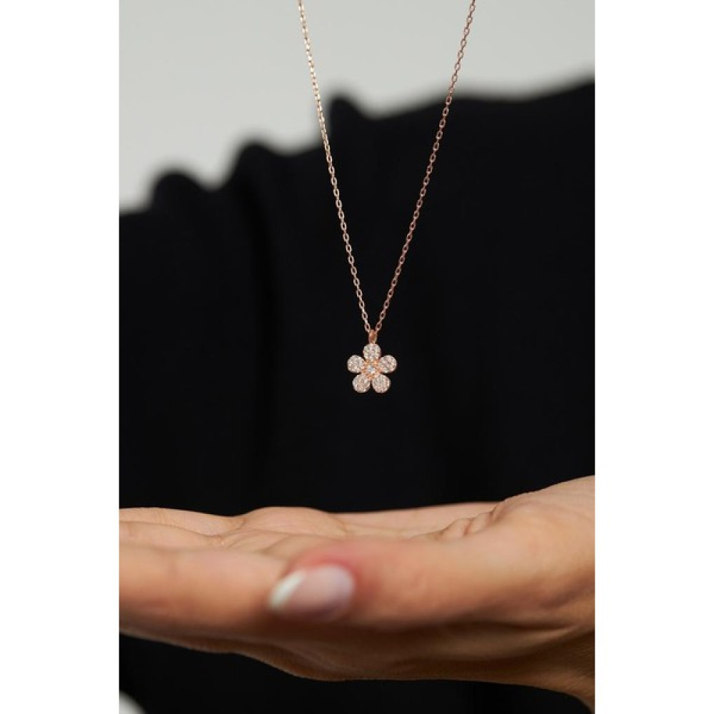 Roza Silver Zirkon Taşlı Rose Minimal Papatya Gümüş Kolye - Standart - 45 cm Gümüş Kolye Fiyatı
