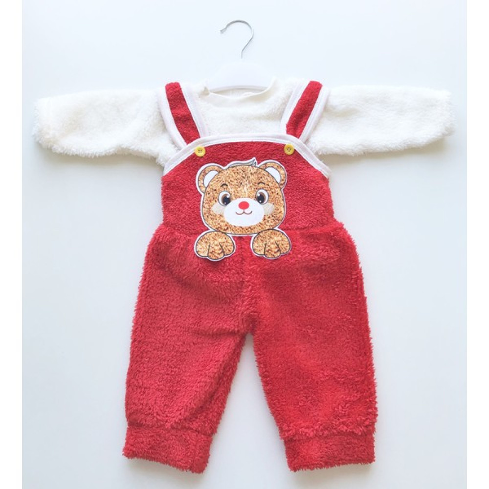Rozalinda Wellsoft Ayı Nakışlı Düğmeli Peluş Bahçıvan Tulum Bebek Tulumu Fiyatı