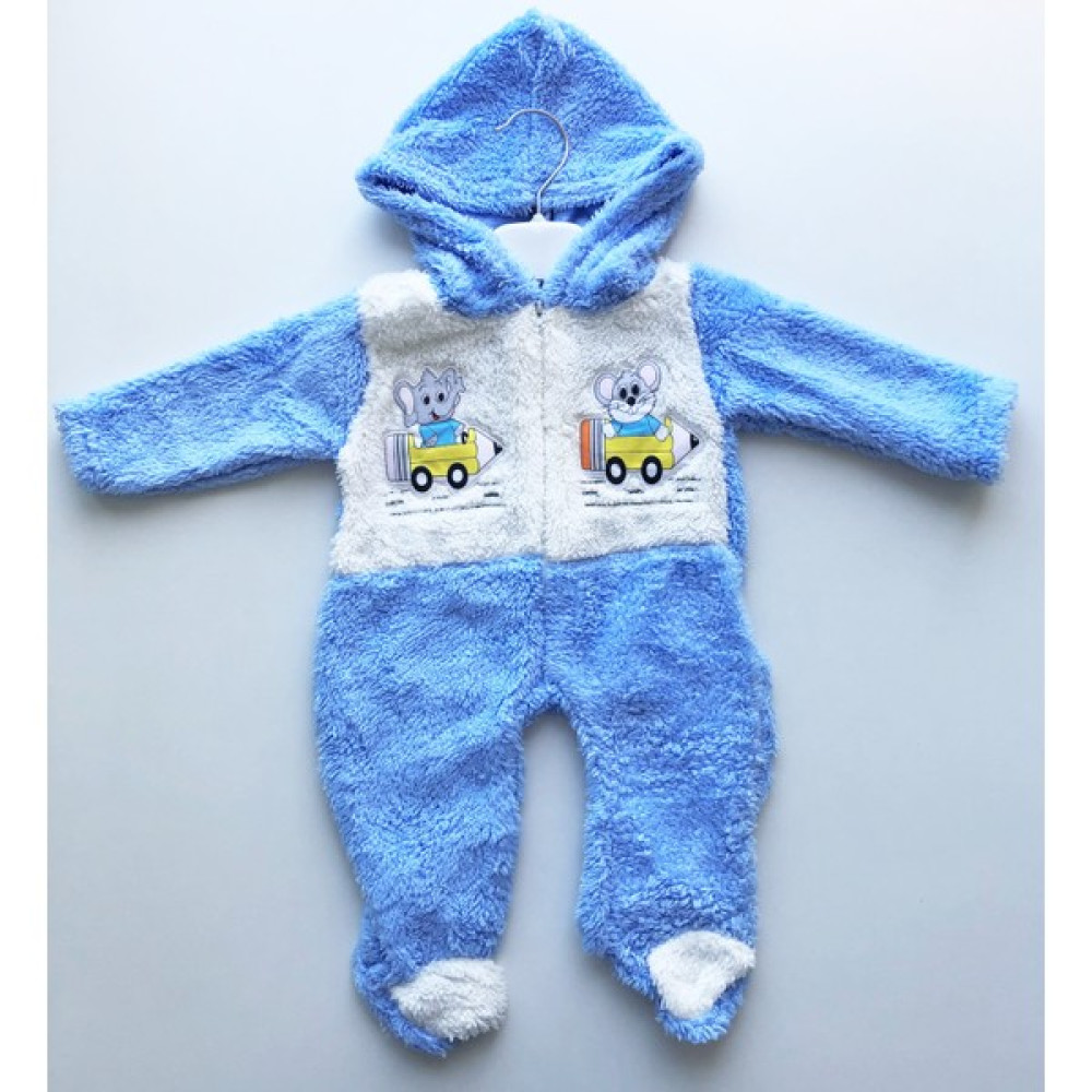 Rozalinda Wellsoft Fil ve Tavşan Nakışlı Kapüşonlu ve Fermuarlı Peluş Tulum Bebek Tulumu Fiyatı