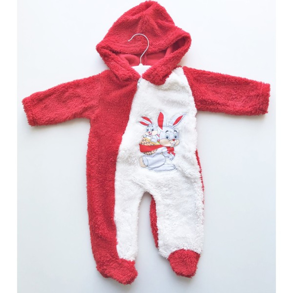 Rozalinda Wellsoft Iki Tavşan Nakışlı Fermuarlı Kapüşonlu Peluş Tulum Bebek Tulumu Fiyatı