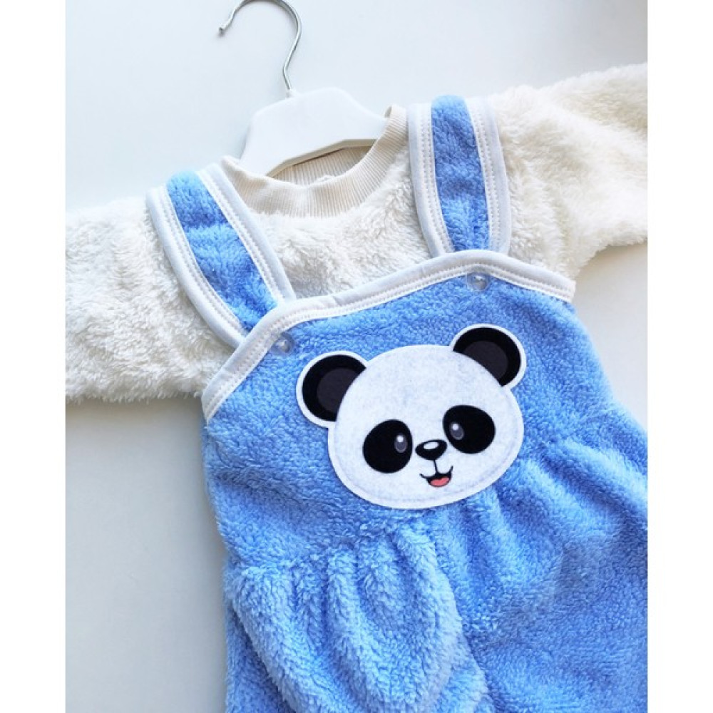 Rozalinda Wellsoft Panda Nakışlı Düğmeli Peluş Bahçıvan Tulum Bebek Tulumu Fiyatı