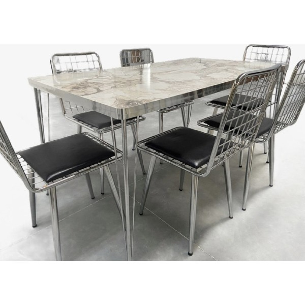 Rozana Shop Masa Sandalye Takımı Silver Beyaz Mermer Desen 120X70 cm Masa 4 Sandalye Seti Masa - Sandalye Seti / Takımı Fiyatı