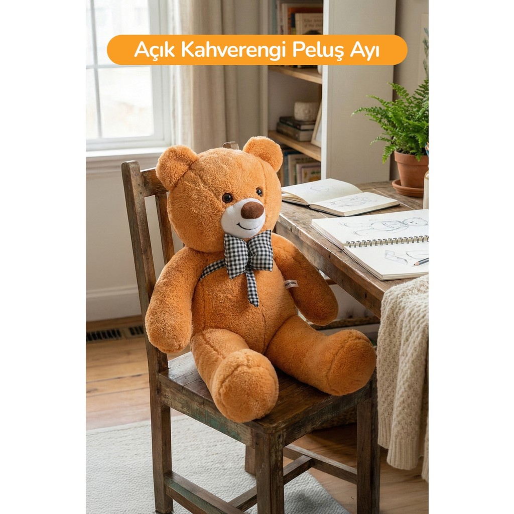 Rozitoys 80 cm Büyük Boy Yumuşak Papyonlu Oyuncak Ayıcık - Açık Kahverengi Anne Bebek Oyuncak Fiyatı