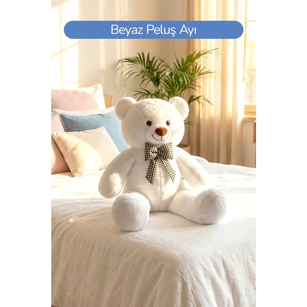 Rozitoys 80 cm Büyük Boy Yumuşak Papyonlu Oyuncak Ayıcık - Beyaz Anne Bebek Oyuncak Fiyatı