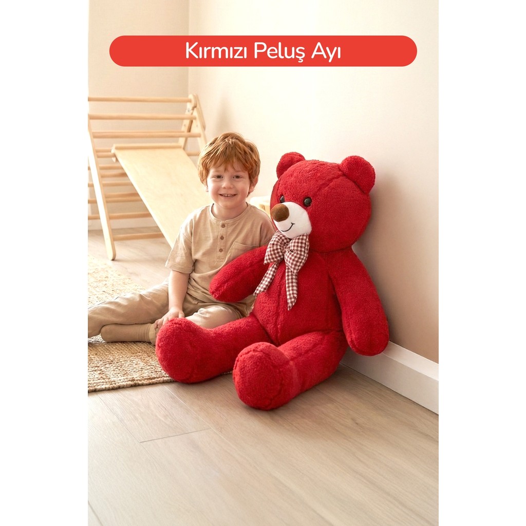 Rozitoys 80 cm Büyük Boy Yumuşak Papyonlu Oyuncak Ayıcık - Kırmızı Anne Bebek Oyuncak Fiyatı