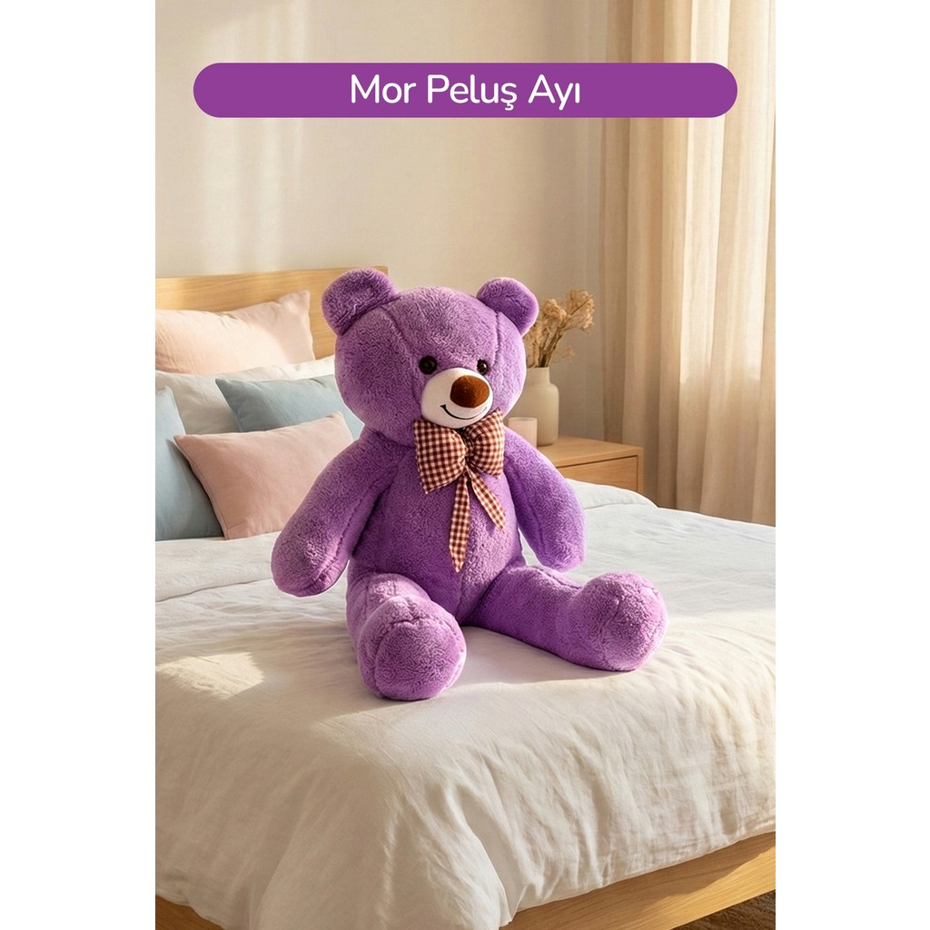 Rozitoys 80 cm Büyük Boy Yumuşak Papyonlu Oyuncak Ayıcık - Mor Anne Bebek Oyuncak Fiyatı