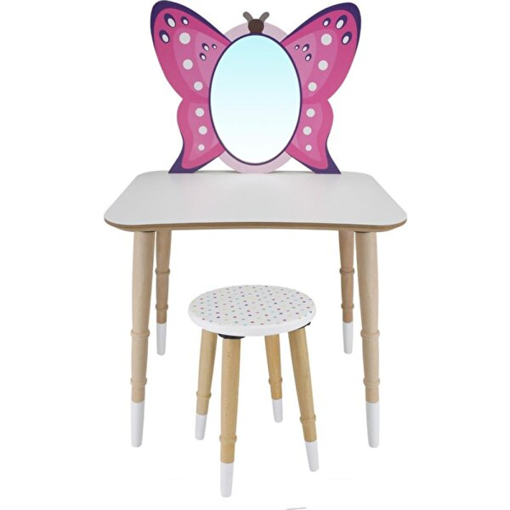 ROZİTOYS ÇG81 Ahşap Çocuk Kelebek Makyaj Masası Tabureli - Pembe Bebek Oyuncakları Fiyatı