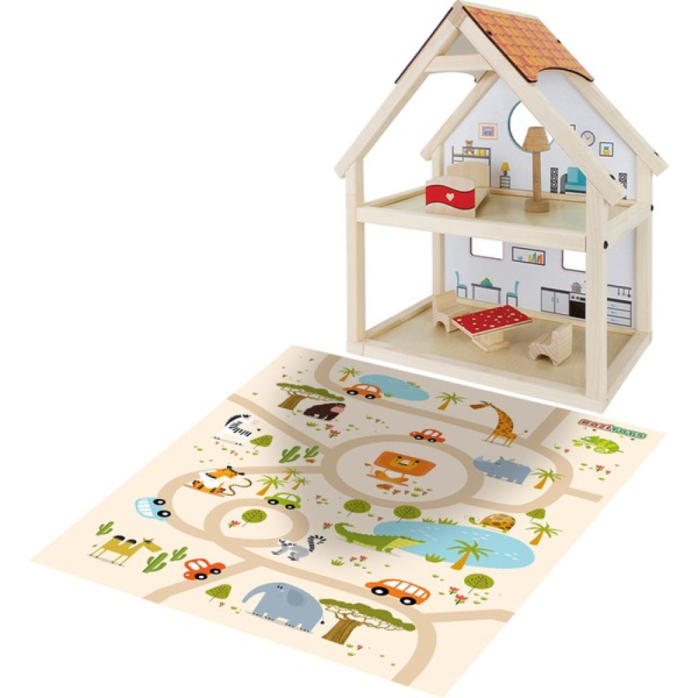 ROZİTOYS EV20 Doğal Ağaç Oyun Evi, Çocuk Oyun Evi - Ahşap Desenli Bebek Oyuncakları Fiyatı