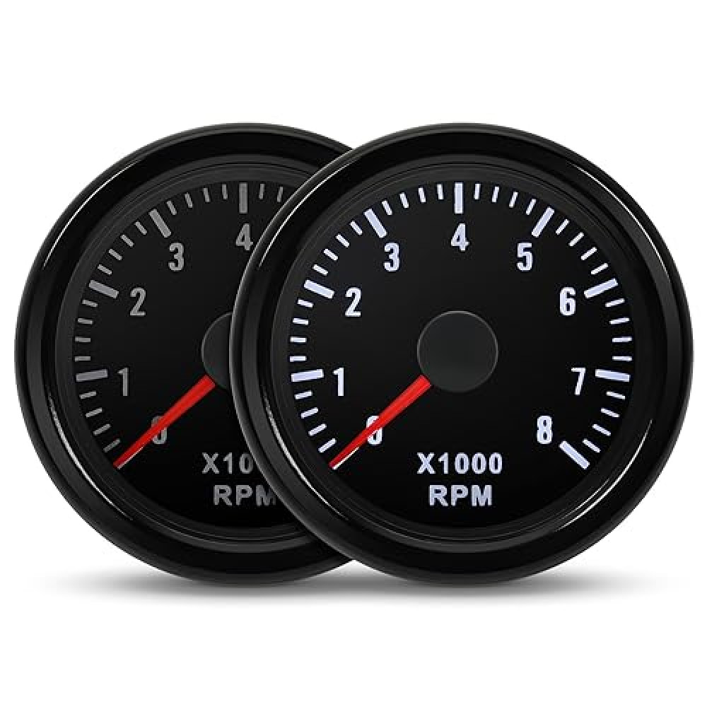RPM Tachometer 2-1/16" 52mm Automotive Tachometer for Car 8000 RPM Tach Gauge Interior 2" Tachometer Gauge for 2-8 Cylinder Gas Powered Engines