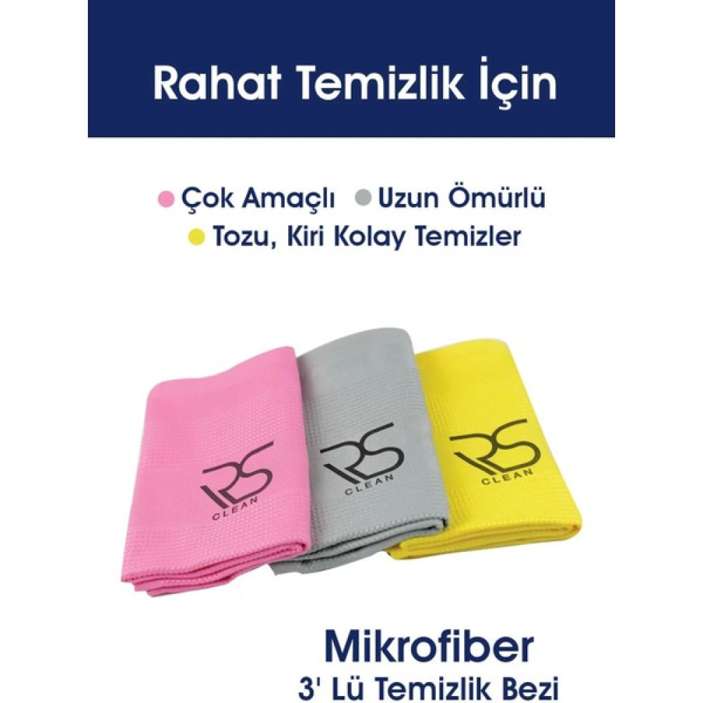 Rs Clean Mikrofiber 3' Lü Temizlik Bezi - 42 x 68 cm - Renkli Temizlik Malzemeleri Fiyatı