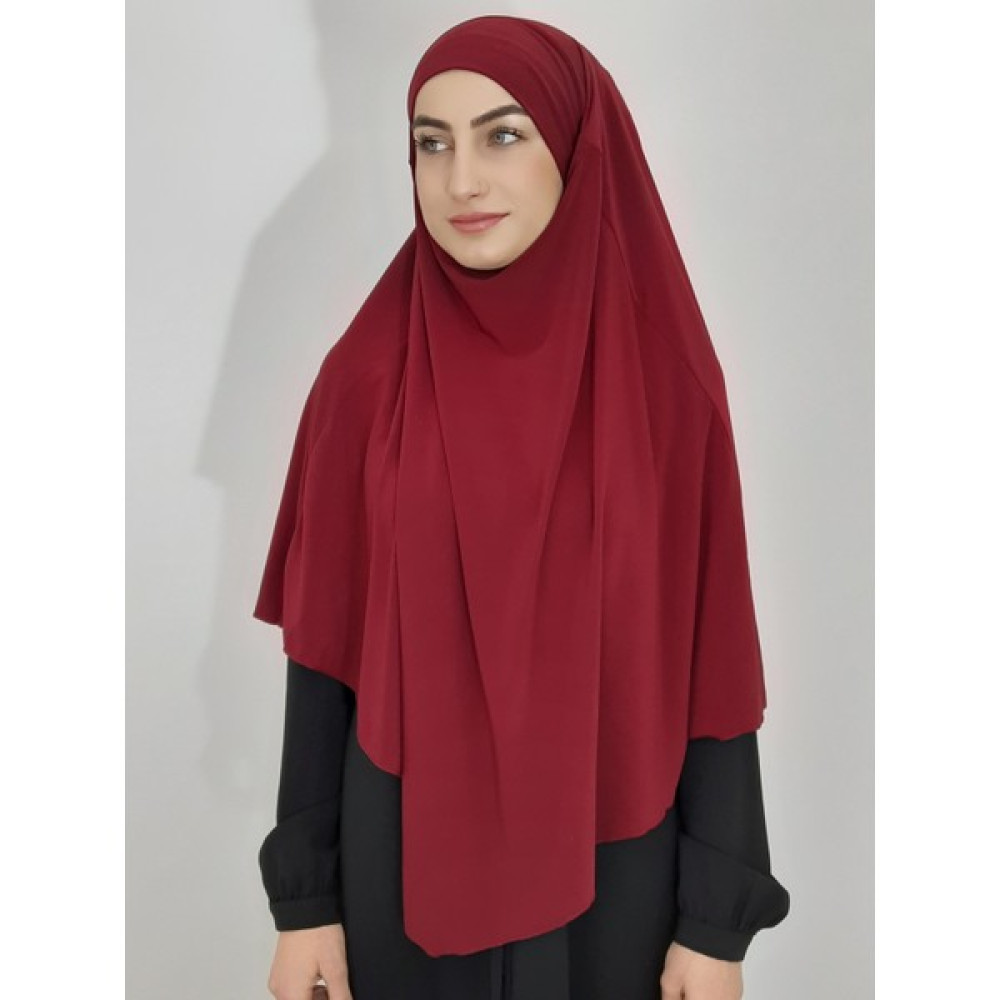 R&S Modibone Hazır Sufle Baglamalı Pratık Peceli Büyük Esarp Khimar Bordo Renk Eşarp Fiyatı