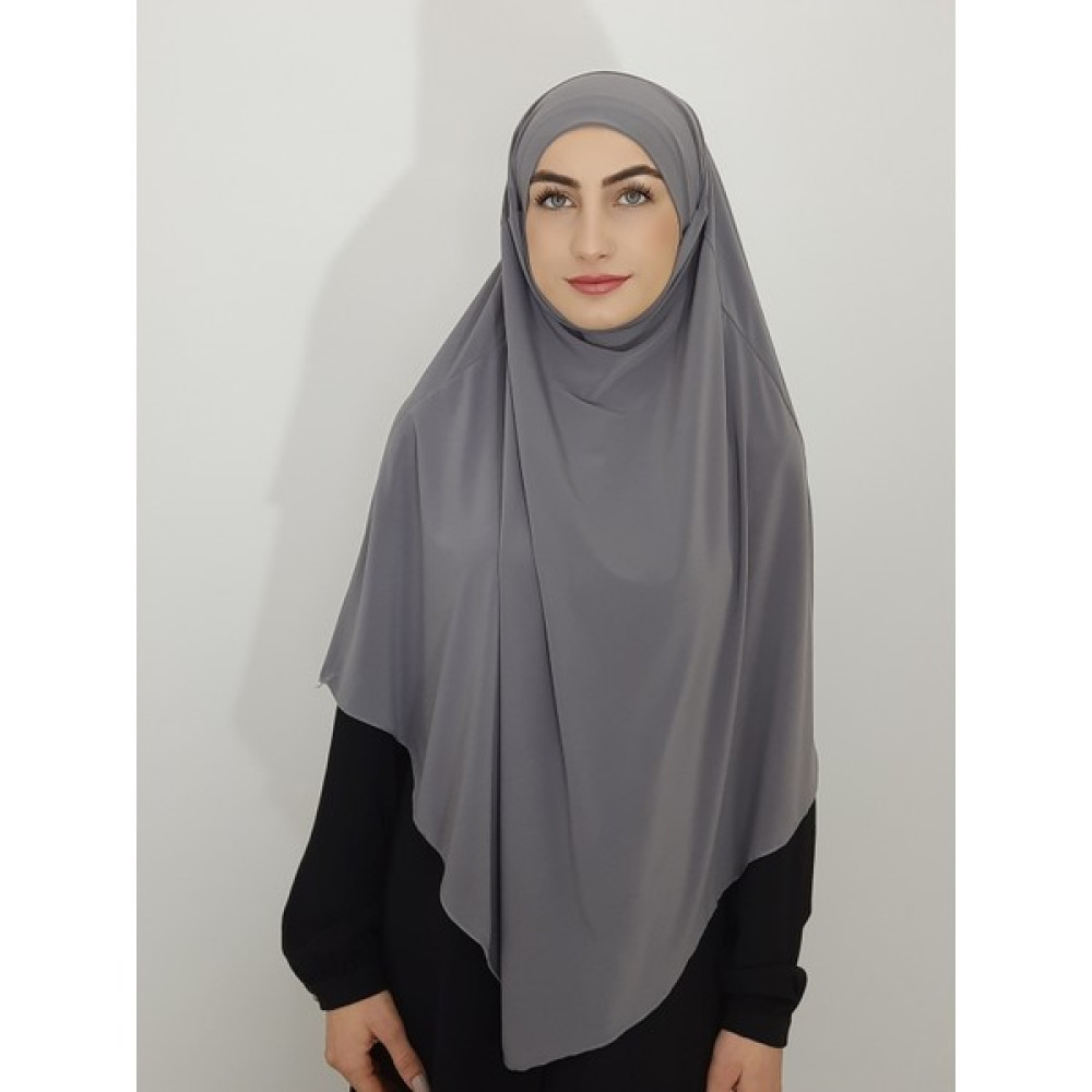 R&S Modibone Hazır Sufle Baglamalı Pratık Peceli Büyük Esarp Khimar Gri Renk Eşarp Fiyatı