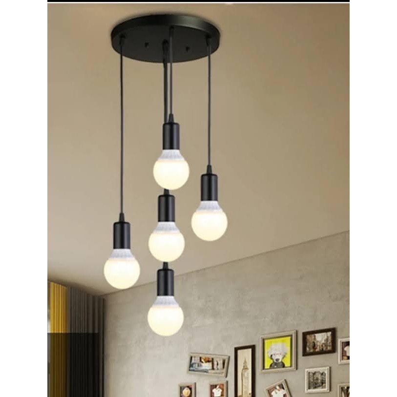 Rsylight Retro Metal Dekoratif Rustik 5 Li Yuvarlak Siyah Sarkıt Avize Çap:30 cm Avize Fiyatı