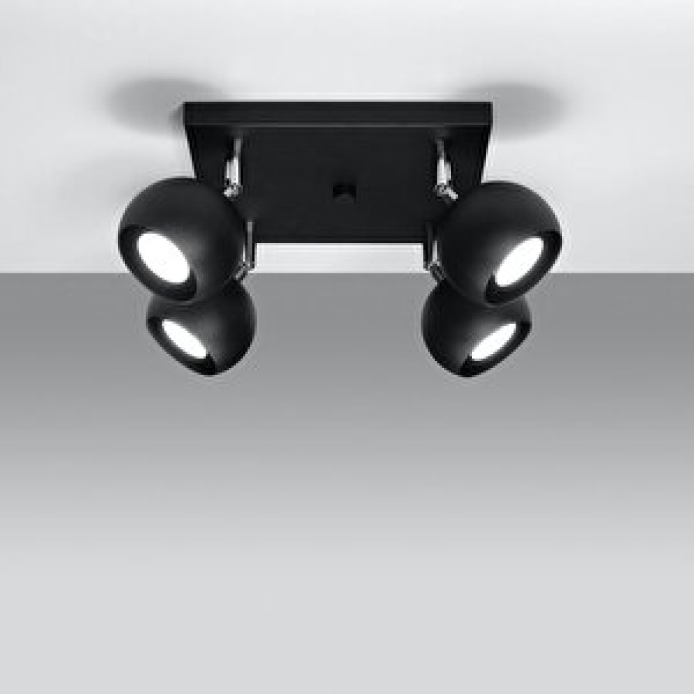Rsylight Retro Siyah Kare 180 Derece Hareketli Modern Spor 4 Lü Led Spot Avize Günışığı Ampullü Avize Fiyatı