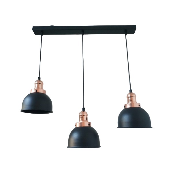 Rsylight Rys Retro Metal Siyah Bakır Duylu Dekoratif 3 Lü Masa Üstü Siyah Rustik Avize En:60 cm Avize Fiyatı