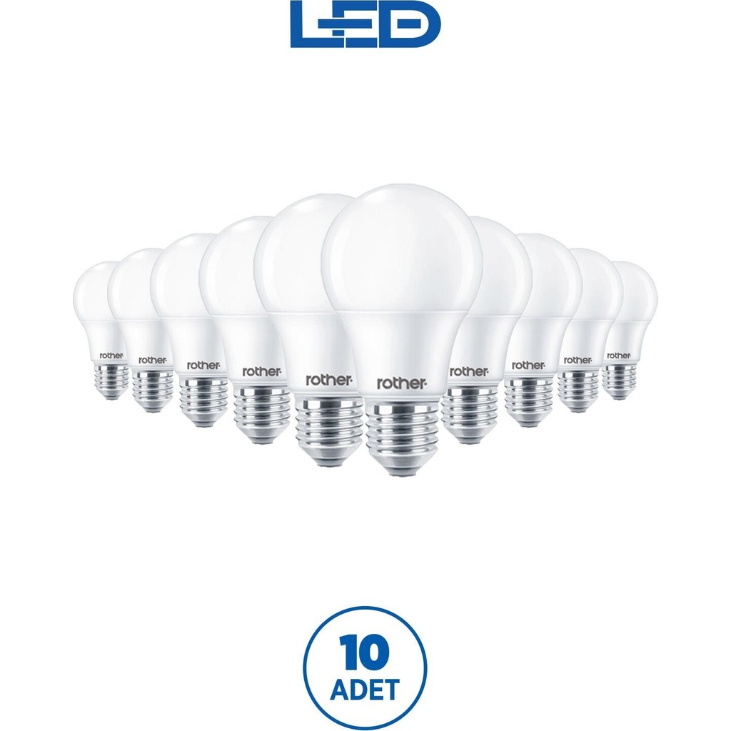 RTL01123-10 Rother A60 LED Ampul 9W E27 810 Lümen 3000K Sarı Işık Enerji Tasarruflu Ampul 10 Adet Diğer Fiyatı