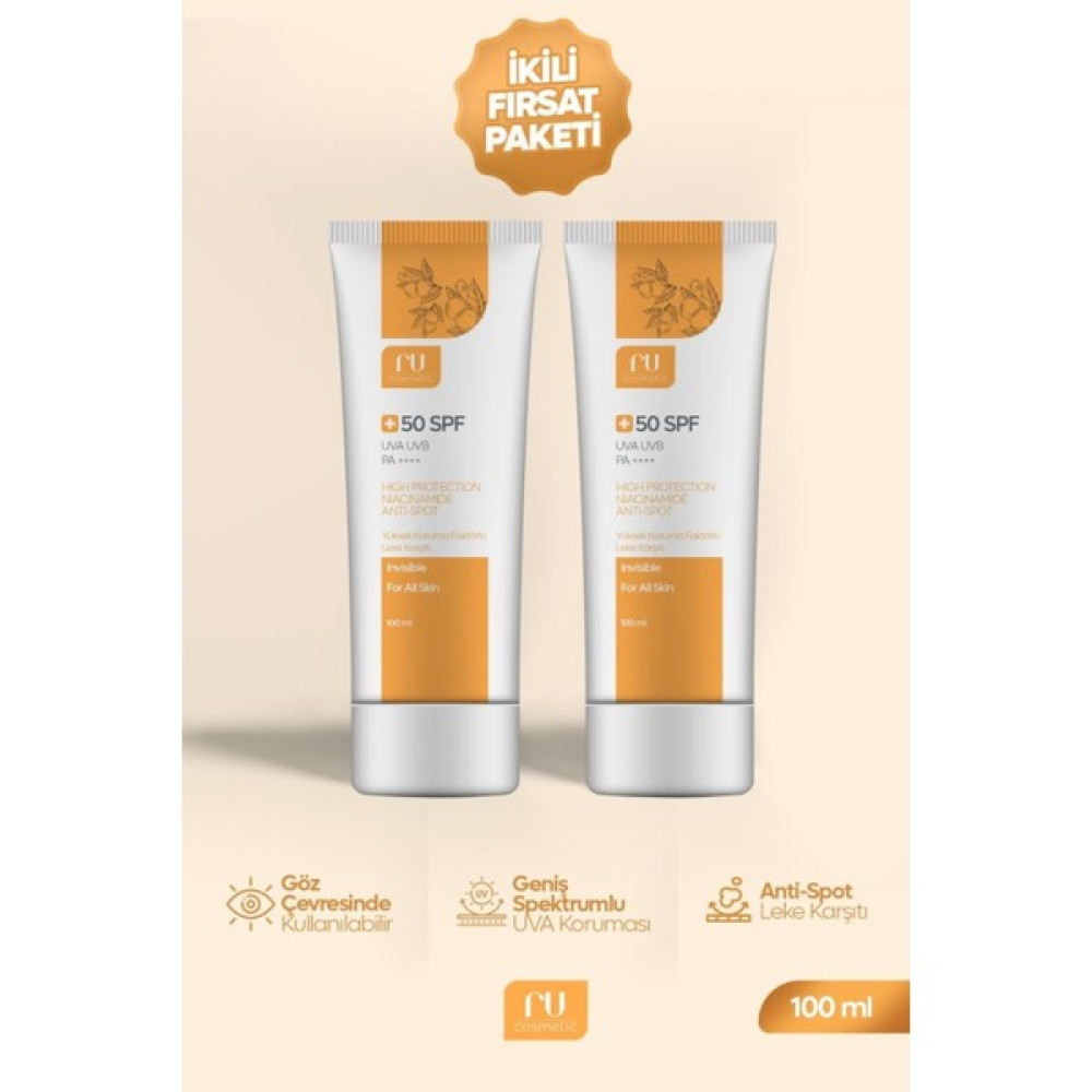 Ru Cosmetic Güneş Kremi Seti Spf+50 Faktör Koruma Leke Karşıtı Nemlendirici Görünmez FORM(100ML*2) Güneş Kremleri ve Losyonları Fiyatı