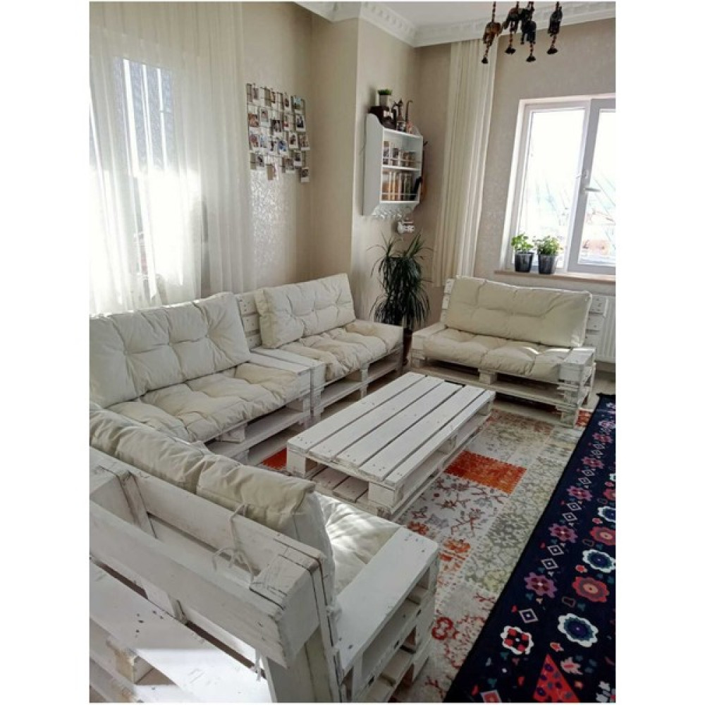 Rual Dış Mekan Palet Minderi Seti Takımı Krem 120 x 80 120 x 40 Rmskrem - Standart - Siyah Salon & Oturma Odası Tekstili Fiyatı