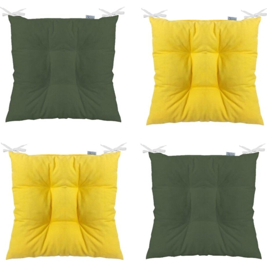 Rual Haki ve Sarı 4'lü Kombin Pofidik Kare Sandalye Minderi 40 x 40 cm - Standart - Krem Standart Sandalye Fiyatı