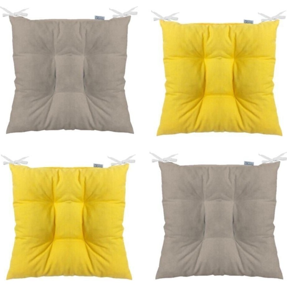 Rual Sarı Bej 4 Lü Kombin Pofidik Kare Sandalye Minderi 40 x 40 cm - Standart - Gri Standart Sandalye Fiyatı