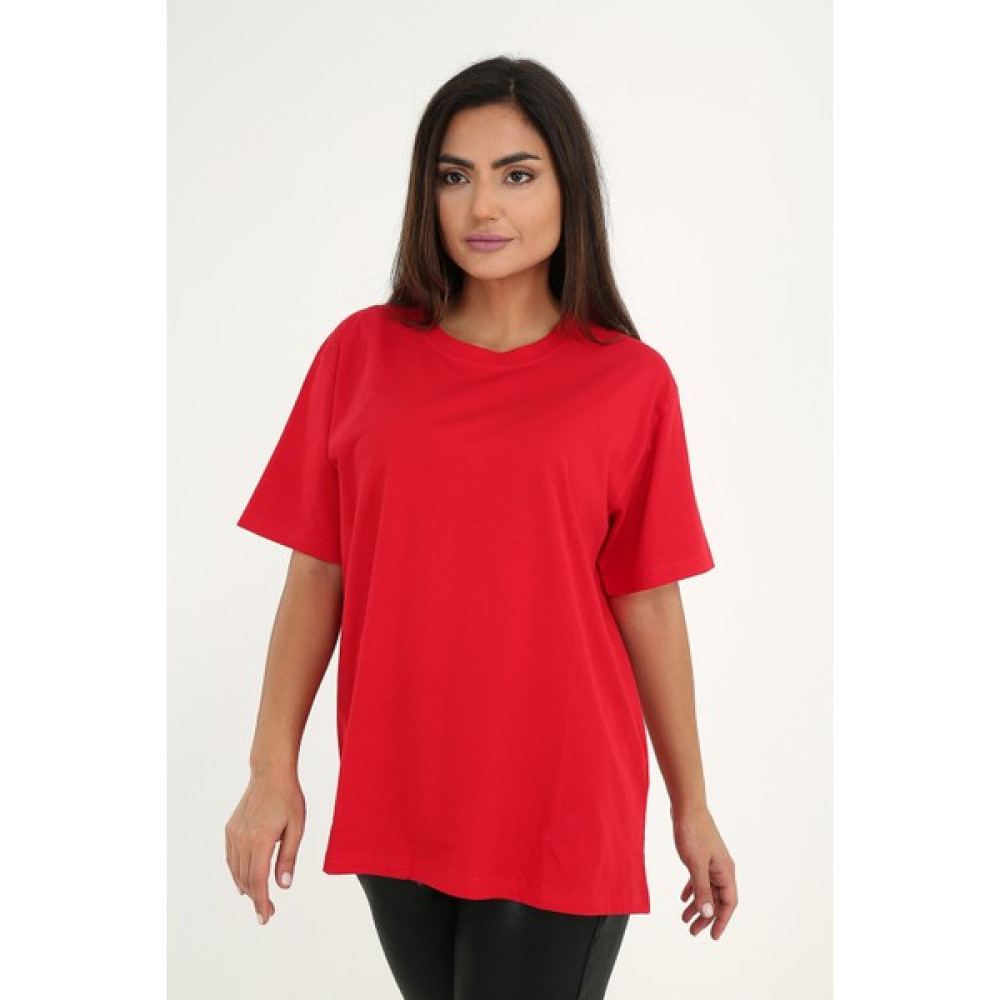 Rubadi Oversize (geniş ve bol kesim) Kırmızı T-Shirt. Bisiklet Yaka, Basic, Salaş Model Bayan T-shirt Fiyatı