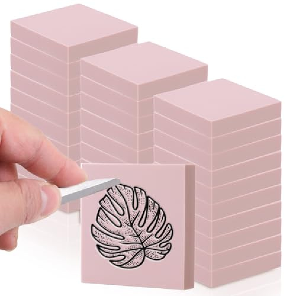 Rubber Carving Blocks, 2 x 2 inches, 30 Pieces, Pink, for Printmaking and Stamp Making