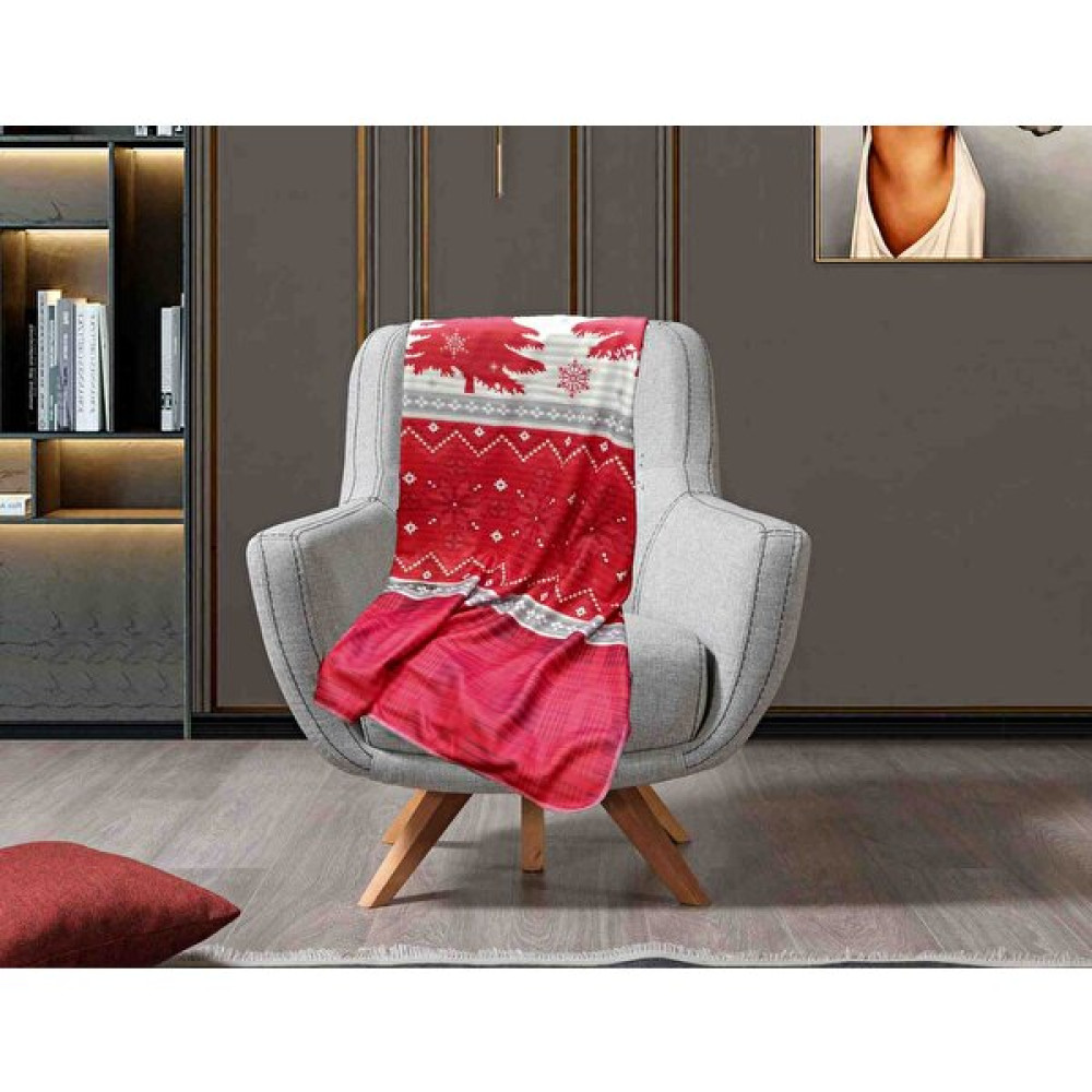Rubizenn Yılbaşı Desenli Kırmızı Beyaz Polar Battaniye Tv Battaniyesi 120X155CM - 120 x 155 cm - Beyaz - Kırmızı Battaniye Fiyatı