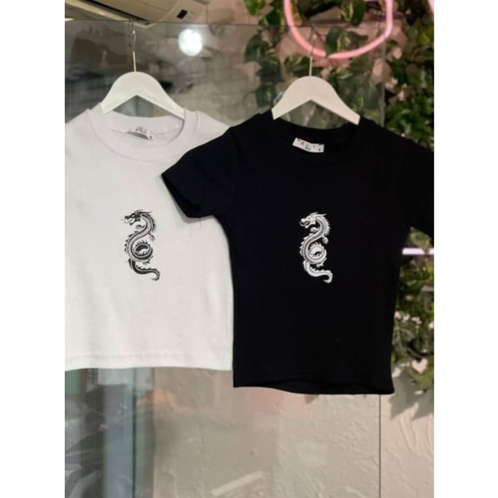 Ruby Ejderha Baskılı Crop Bluz Fiyatı