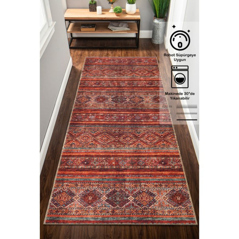 Rugium Konfor Halı Rugium Pera Etnik Desenli Yıkanabilir Yolluk Halı Pamuk Taban Dokuma Kilim 2322 100 x 150 cm - Renkli Yolluk Fiyatı