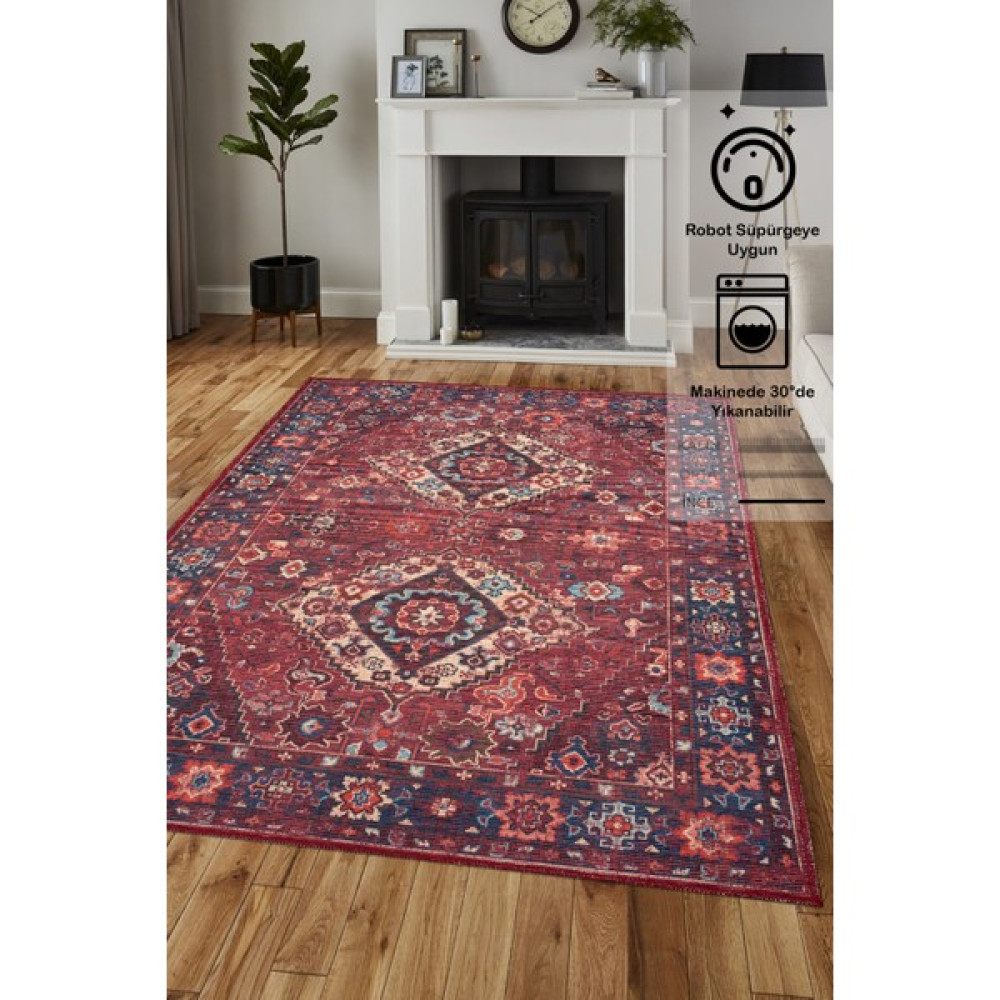 Rugium Konfor Halı Rugium Pera Klasik Yıkanabilir Halı Pamuk Taban Dokuma Kilim 2307 80 x 150 cm - Renkli Kilim Fiyatı