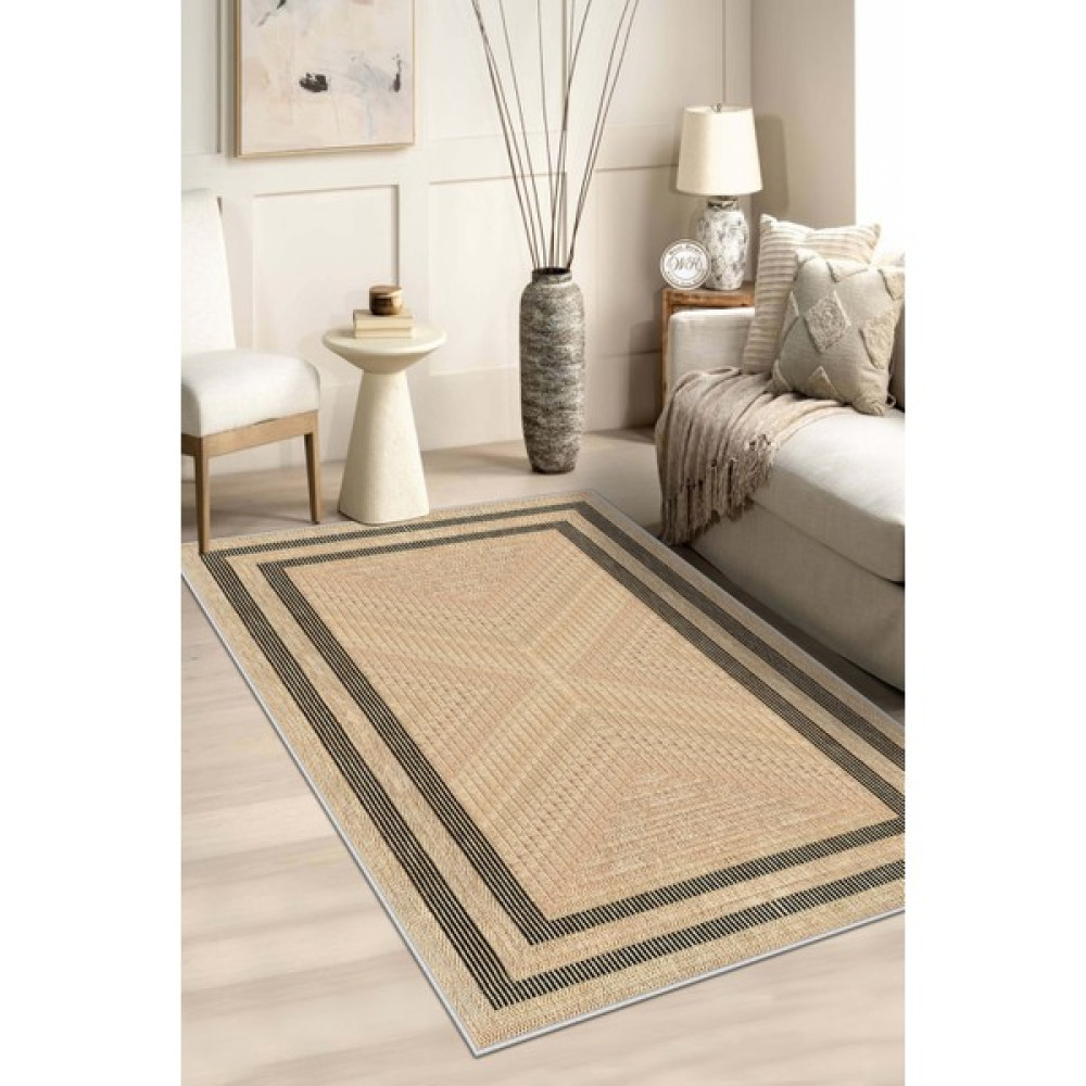 Ruglod Dijital Baskı Makinede Yıkanabilir Kaymaz Taban Leke Tutmaz Salon Halısı Mutfak Halısı ve Yolluk - 120 x 180 cm - Bej Salon Halısı Fiyatı